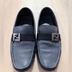 Fendi Blue Leather Slip-On Loafers